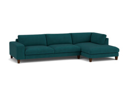 Teal Velvet 3.5 Seater Sofa With Chaise - Modern Style Custom Sofa In Stain Resistant Velvet - Kingly Range - thumbnail 1