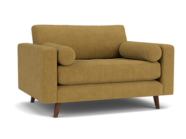 Yellow Velvet Loveseat Armchair - Modern Snuggle Cuddler Custom Arm Chair In Stain Resistant Velvet - Shoreditch Range - image 1