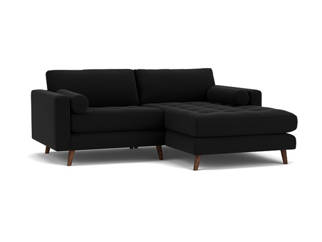 Black Velvet Loveseat Sofa With Chaise - Modern Petit Custom Sofa In Easy Clean Velvet - Shoreditch Range - image 1