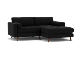 Black Velvet Loveseat Sofa With Chaise - Modern Petit Custom Sofa In Easy Clean Velvet - Shoreditch Range - thumbnail 1