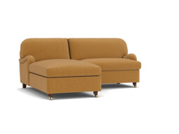 Orange Velvet Loveseat Sofa With Chaise - Traditional Style Custom Sofa In Stain Resistant Velvet - Helston Range - thumbnail 1