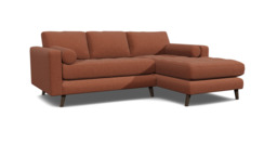Red Velvet 2 Seater Sofa With Chaise - Modern Style Custom Sofa In Easy Clean Velvet - Shoreditch Range