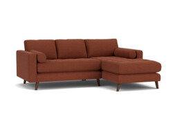 Red Velvet 2 Seater Sofa With Chaise - Modern Style Custom Sofa In Easy Clean Velvet - Shoreditch Range - thumbnail 1