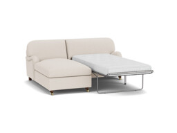 Cream Fabric Loveseat Sofabed With Chaise - Traditional Pull Out Single Custom Sofa Bed - Helston Range