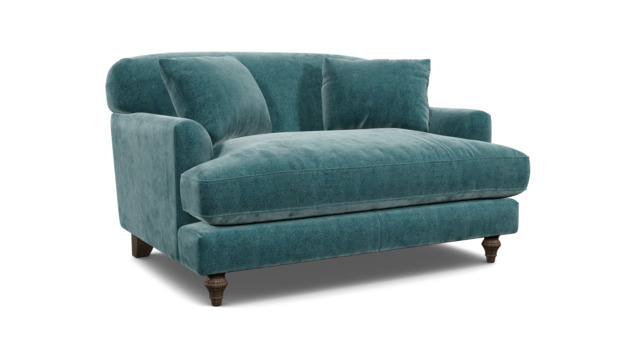 Teal Velvet Loveseat Armchair - Traditional Snuggler Cuddler Custom Arm Chair In Stain Resistant Velvet - Galloway Range - image 1