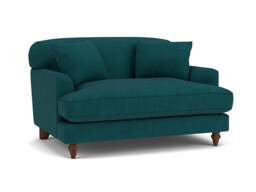 Teal Velvet Loveseat Armchair - Traditional Snuggler Cuddler Custom Arm Chair In Stain Resistant Velvet - Galloway Range - thumbnail 1