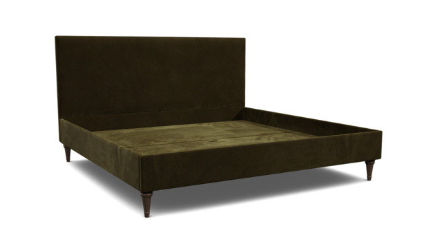 Green Linen Emperor Size Bed Frame - Traditional Low End With Large Headboard - Yarnmouth Range - image 1