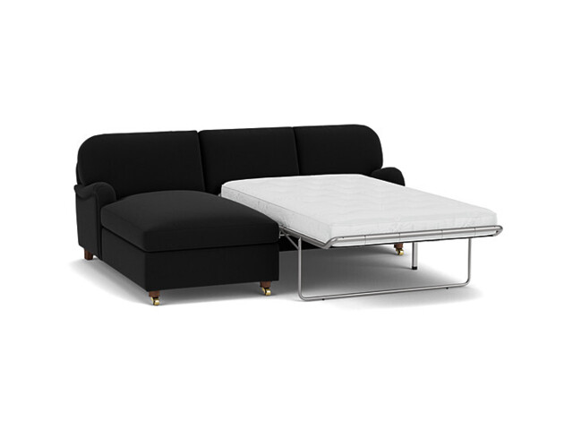 Black Velvet 2 Seater Sofabed With Chaise - Traditional Fold Out Custom Sofa Bed In Easy Clean Velvet - Helston Range - image 1