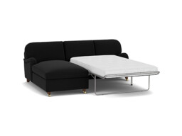 Black Velvet 2 Seater Sofabed With Chaise - Traditional Fold Out Custom Sofa Bed In Easy Clean Velvet - Helston Range - thumbnail 1