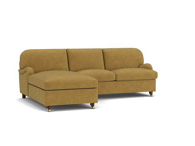 Yellow Velvet 3 Seater Sofa With Chaise - Traditional Style Custom Sofa In Stain Resistant Velvet - Helston Range - image 1