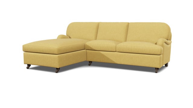 Yellow Velvet 3 Seater Sofa With Chaise - Traditional Style Custom Sofa In Stain Resistant Velvet - Helston Range - image 1