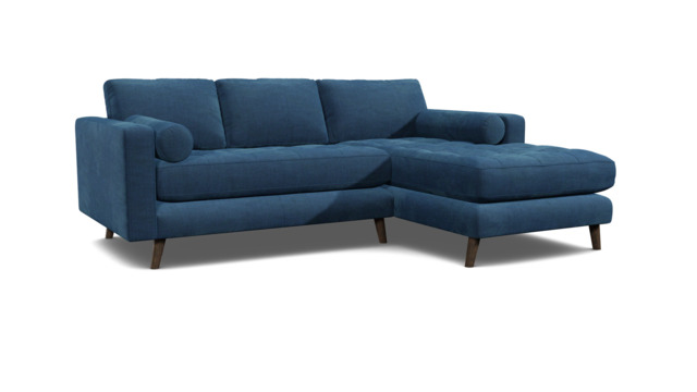 Blue Velvet 2 Seater Sofa With Chaise - Modern Style Custom Sofa In Easy Clean Velvet - Shoreditch Range - image 1