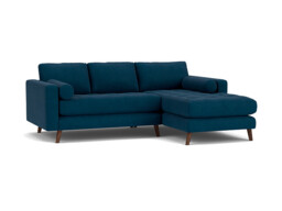 Blue Velvet 2 Seater Sofa With Chaise - Modern Style Custom Sofa In Easy Clean Velvet - Shoreditch Range - thumbnail 1