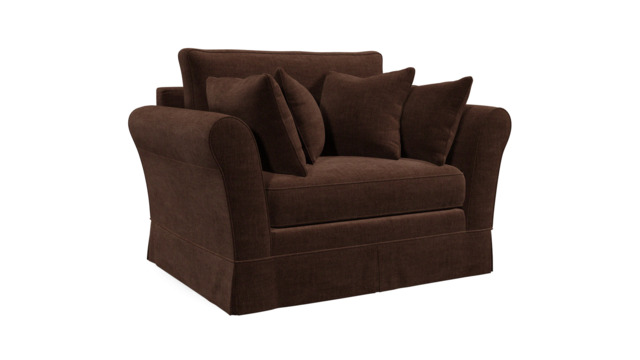 Brown Velvet Loveseat Armchair - Traditional Snuggler Cuddler Custom Arm Chair In Easy Clean Velvet - Jude Range - image 1