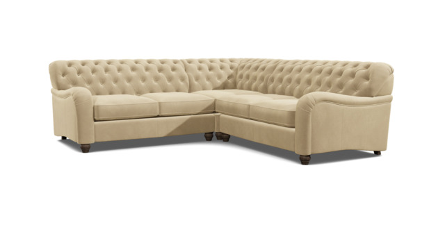 Cream 2 Seater Corner Sofa - Traditional Chesterfield Style Fabric Luxury Premium Corner Sofa - Bakewell Range - image 1