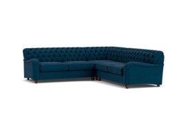 Blue 3 Seater Corner Sofa - Traditional Chesterfield Style Fabric Luxury Premium Corner Sofa - Bakewell Range - thumbnail 1