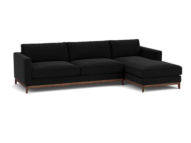 Black Velvet 2 Seater Sofa With Right Chaise - Modern Style Custom Sofa In Easy Clean Velvet - Darwin Range - image 1