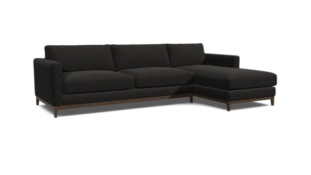 Black Velvet 2 Seater Sofa With Right Chaise - Modern Style Custom Sofa In Easy Clean Velvet - Darwin Range - image 1