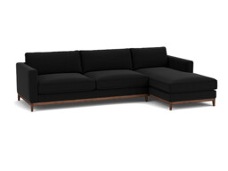 Black Velvet 2 Seater Sofa With Right Chaise - Modern Style Custom Sofa In Easy Clean Velvet - Darwin Range - thumbnail 1