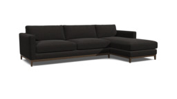 Black Velvet 2 Seater Sofa With Right Chaise - Modern Style Custom Sofa In Easy Clean Velvet - Darwin Range