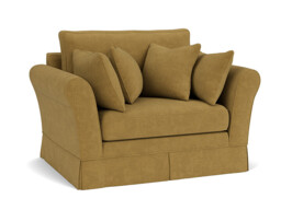 Yellow Velvet Loveseat Armchair - Traditional Snuggler Cuddler Custom Arm Chair In Stain Resistant Velvet - Jude Range - thumbnail 1