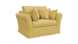 Yellow Velvet Loveseat Armchair - Traditional Snuggler Cuddler Custom Arm Chair In Stain Resistant Velvet - Jude Range