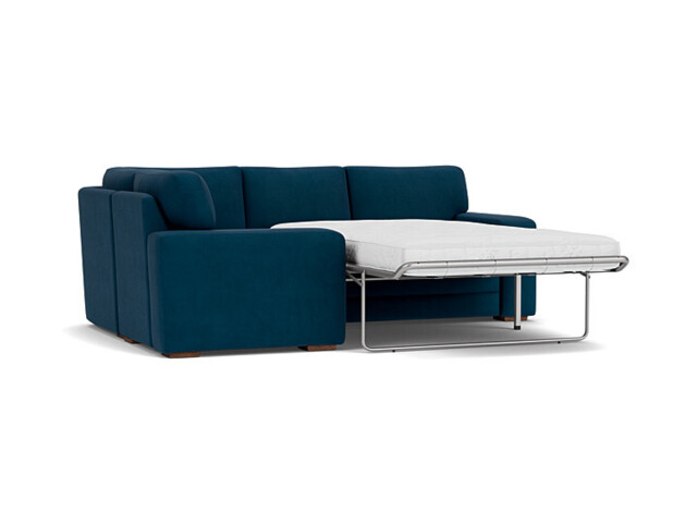 Blue Velvet 1X2.5 Seater Corner Sofabed - Modern Pull Out Custom Sofa Bed In Easy Clean Velvet - Sloane Range - image 1