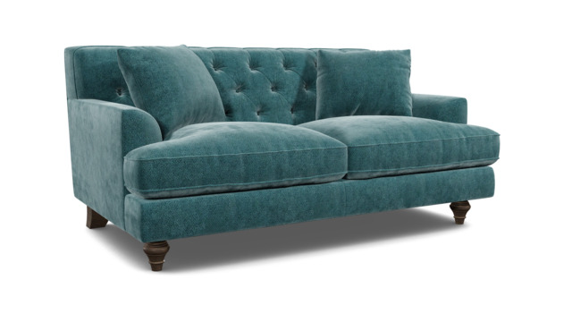 Teal Velvet 2 Seater Sofa - Traditional Button Back Custom Sofa In Stain Resistant Velvet - Charnwood Range - image 1