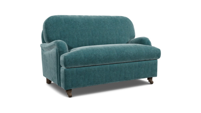 Teal Velvet Loveseat Armchair - Traditional Snuggler Cuddler Custom Arm Chair In Stain Resistant Velvet - Helston Range - image 1