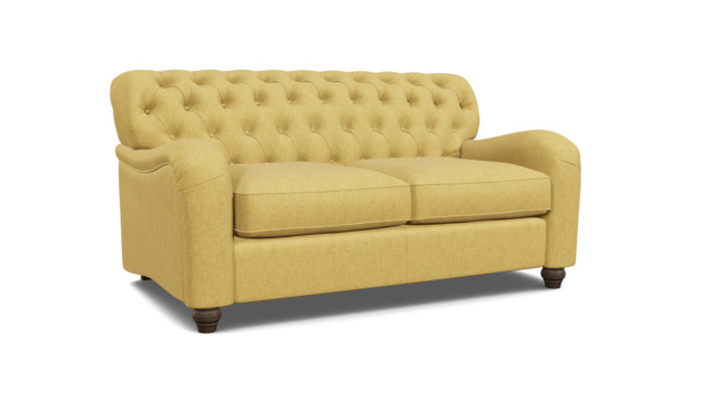 Yellow Velvet 2 Seater Sofabed - Traditional Button Back Custom Sofa In Stain Resistant Velvet - Bakewell Range - image 1
