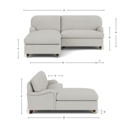 Grey Fabric Loveseat Sofa With Chaise - Traditional Style Custom Sofa In Easy Clean Fabric - Helston Range - thumbnail 2