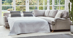 Grey Fabric Loveseat Sofa With Chaise - Traditional Style Custom Sofa In Easy Clean Fabric - Helston Range - thumbnail 5