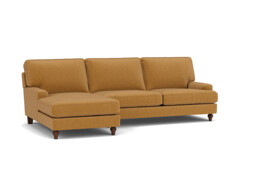 Orange Velvet 2 Seater Sofa With Chaise - Modern Style Custom Sofa In Stain Resistant Velvet - Whinfell Range