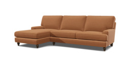 Orange Velvet 2 Seater Sofa With Chaise - Modern Style Custom Sofa In Stain Resistant Velvet - Whinfell Range - thumbnail 1