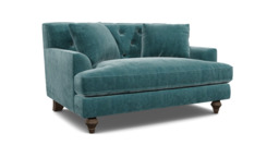 Teal Velvet Loveseat Armchair - Traditional Snuggler Cuddler Custom Arm Chair In Stain Resistant Velvet - Charnwood Range - thumbnail 1
