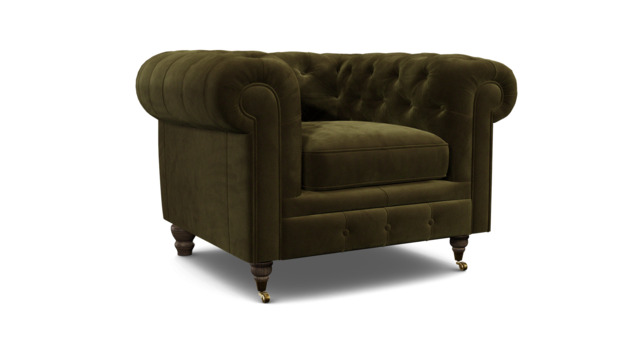 Green Linen Armchair - Traditional Chesterfield Style Custom Arm Chair - Harrington Range - image 1