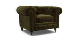 Green Linen Armchair - Traditional Chesterfield Style Custom Arm Chair - Harrington Range