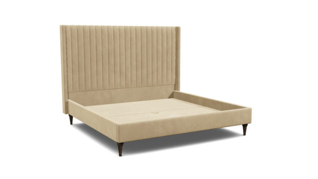 Cream Fabric Emperor Size Bed Frame - Modern Style Bed With Headboard - Wokingham Range - image 1