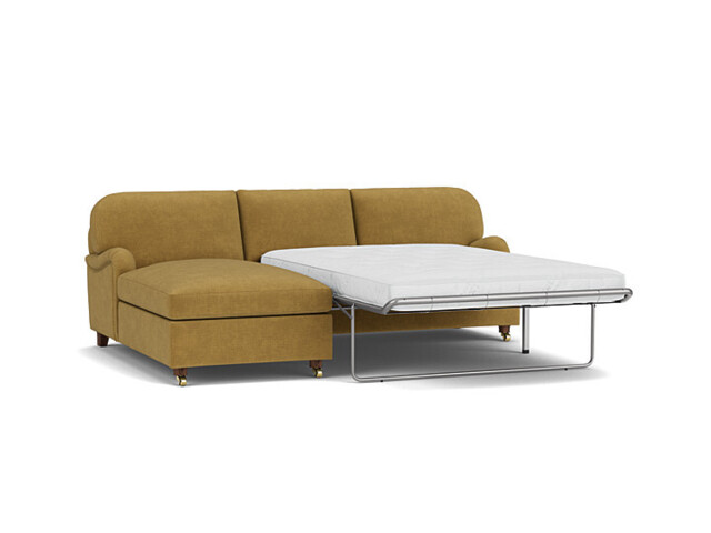 Yellow Velvet 3 Seater Sofabed With Chaise - Traditional Fold Out Custom Sofa Bed In Stain Resistant Velvet - Helston Range - image 1