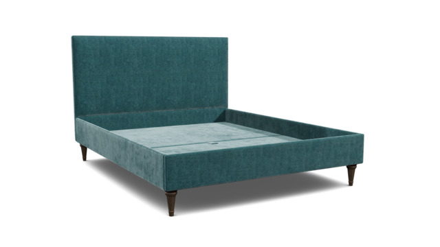 Teal Velvet King Size Bed Frame - Traditional Low End With Large Headboard In Stain Resistant Velvet - Yarnmouth Range - image 1