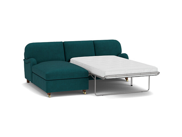 Teal Velvet 2 Seater Sofabed With Chaise - Traditional Fold Out Custom Sofa Bed In Stain Resistant Velvet - Helston Range - image 1
