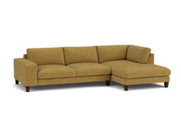 Yellow Velvet 3 Seater Sofa With Chaise - Modern Style Custom Sofa In Stain Resistant Velvet - Kingly Range