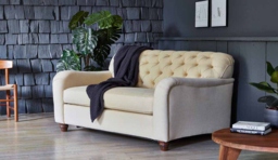 Green Linen Loveseat Armchair - Traditional Snuggler Cuddler Custom Arm Chair - Bakewell Range - thumbnail 2