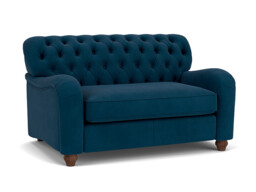 Blue Velvet Loveseat Armchair - Traditional Snuggler Cuddler Custom Arm Chair In Easy Clean Velvet - Bakewell Range - thumbnail 1