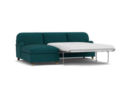Teal Velvet 3.5 Seater Sofabed With Chaise - Traditional Fold Out Custom Sofa Bed In Stain Resistant Velvet - Helston Range