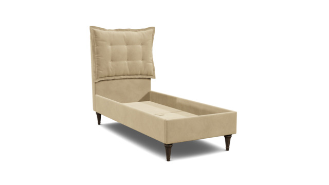 Cream Fabric Single Bed Frame - Traditional Low End With Large Headboard - Lyndhurst Range - image 1