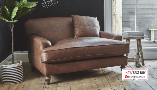 Brown Leather Loveseat Armchair - Traditional Snuggler Cuddler Custom Arm Chair - Galloway Range
