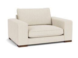 White Chenille Loveseat Armchair - Modern Snuggle Cuddler Custom Arm Chair In Stain Resistant Chenille - Ashdown Range