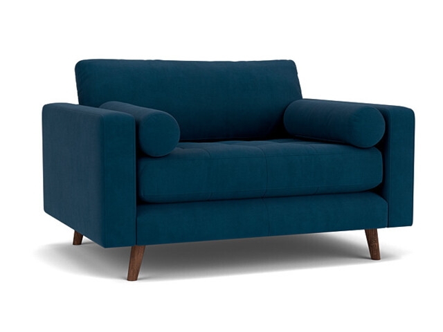 Blue Velvet Loveseat Armchair - Modern Snuggle Cuddler Custom Arm Chair In Easy Clean Velvet - Shoreditch Range - image 1