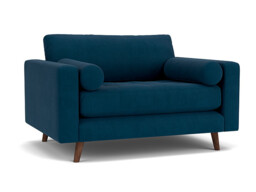 Blue Velvet Loveseat Armchair - Modern Snuggle Cuddler Custom Arm Chair In Easy Clean Velvet - Shoreditch Range - thumbnail 1